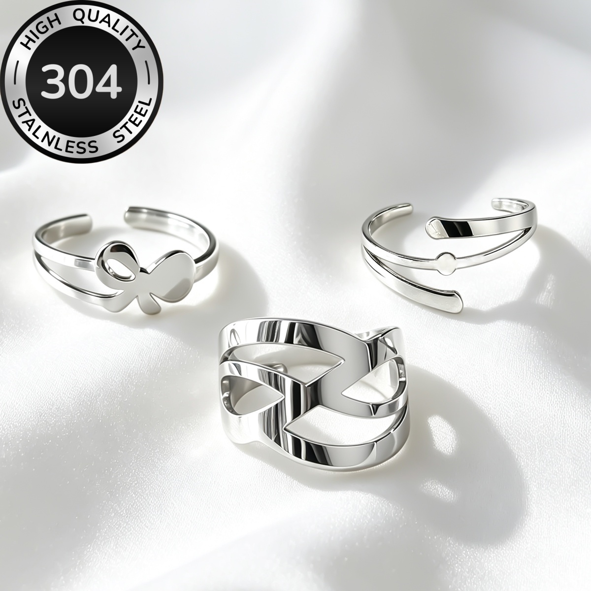 3pcs Geometric Hollow Open Rings Set for Women, Minimalist Slim Design